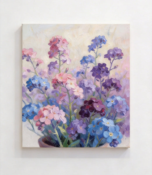 Original Small Canvas Artwork, Purple and Blue Forget-me-nots Blooming Wild, Buy Small Artwork Online, Original Flower Paintings, Hand Painted Canvas Artwork, Still Life Painting-Silvia Home Craft