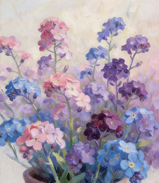 Original Small Canvas Artwork, Purple and Blue Forget-me-nots Blooming Wild, Buy Small Artwork Online, Original Flower Paintings, Hand Painted Canvas Artwork, Still Life Painting-Silvia Home Craft
