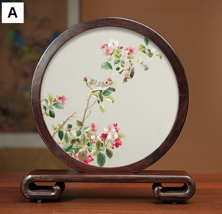 Exclusive Business Presents, Flower and Birds Silk Embroidery Ornaments, Creative Birthday Gift, Premium Souvenir, Traditional Chinese Suzhou Silk Embroidery-Silvia Home Craft