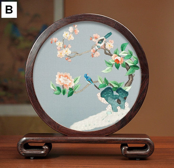 Flower and Birds Silk Embroidery Ornaments, Exclusive Business Presents, Creative Birthday Gift, Premium Souvenir, Traditional Chinese Suzhou Silk Embroidery-Silvia Home Craft