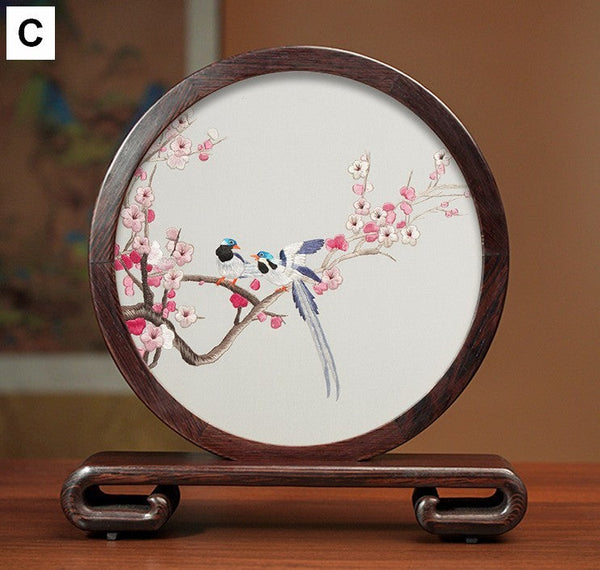 Exclusive Business Presents, Flower and Birds Silk Embroidery Ornaments, Creative Birthday Gift, Premium Souvenir, Traditional Chinese Suzhou Silk Embroidery-Silvia Home Craft