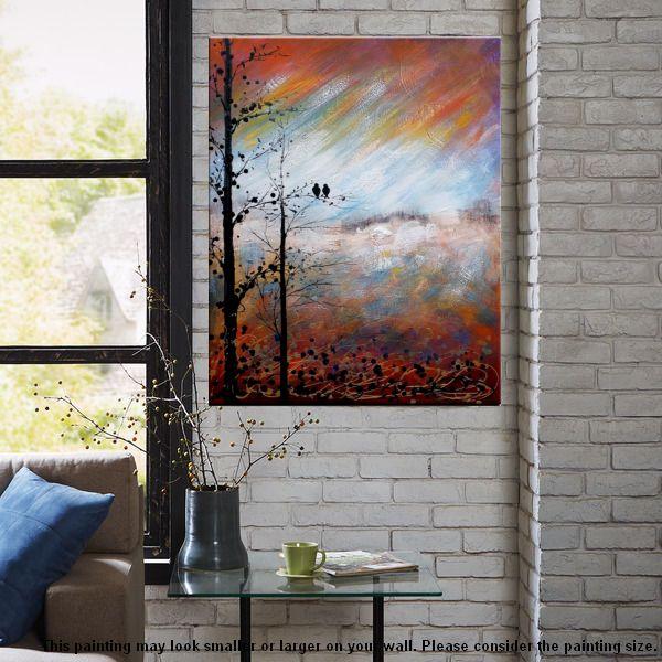 Love Birds Painting, Simple Abstract Painting, Landscape Acrylic Painting, Acrylic Canvas Painting, Bedroom Wall Art Paintings, C-Silvia Home Craft