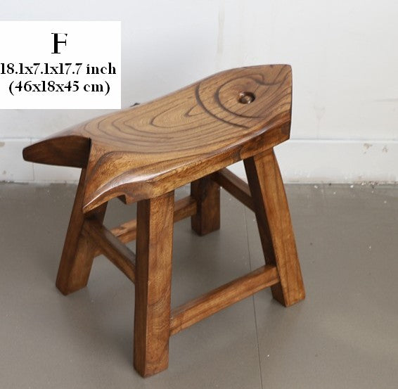 Solid Wood low Stool, Creative Shoe-changing Stool, Handmade Vintage Old Elm Wood Stool, Children's Wooden Stool, Sofa Stool, Dining Table Stool-Silvia Home Craft