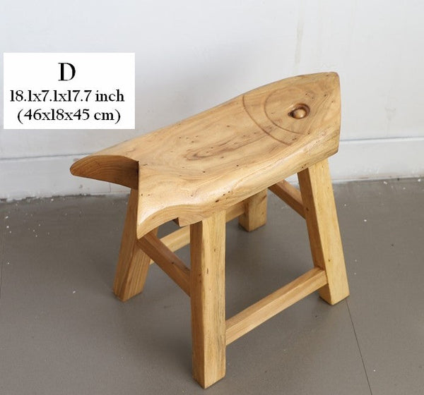 Children's Wooden Stool, Sofa Stool, Dining Table Stool, Handmade Solid Wood low Stool, Creative Shoe-changing Stool, Old Elm Wood Stool-Silvia Home Craft