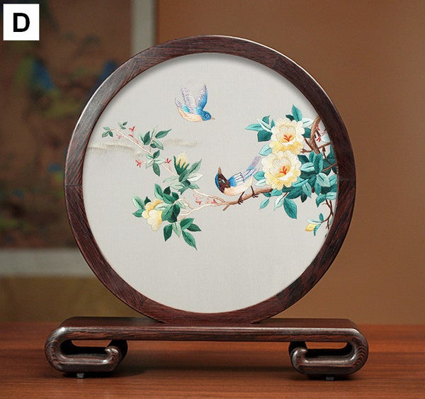 Exclusive Business Presents, Flower and Birds Silk Embroidery Ornaments, Creative Birthday Gift, Premium Souvenir, Traditional Chinese Suzhou Silk Embroidery-Silvia Home Craft