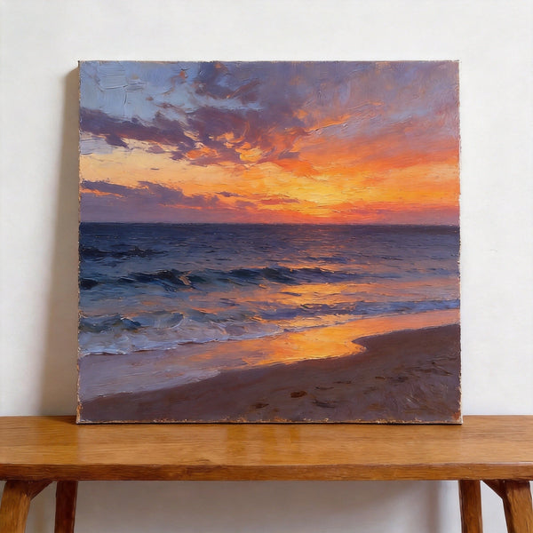 Small Canvas Wall Art Paintings, Sunset Beach Painting, Hand Painted Canvas Art, Original Seascape Paintings, Original Oil Paintings, Buy Small Artwork Online-Silvia Home Craft