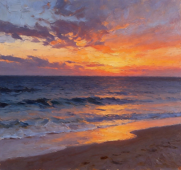 Small Canvas Wall Art Paintings, Sunset Beach Painting, Hand Painted Canvas Art, Original Seascape Paintings, Original Oil Paintings, Buy Small Artwork Online-Silvia Home Craft