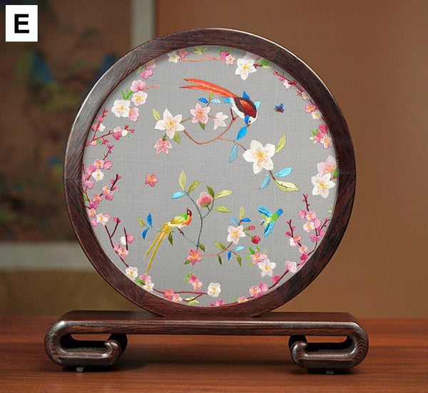 Exclusive Business Presents, Flower and Birds Silk Embroidery Ornaments, Creative Birthday Gift, Premium Souvenir, Traditional Chinese Suzhou Silk Embroidery-Silvia Home Craft
