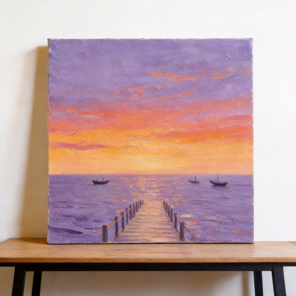 Serene Hour of the Ocean Sunset, Sunset Paintings, Hand Painted Canvas Art, Small Canvas Wall Art Paintings, Original Seascape Paintings, Original Oil Paintings, Buy Small Artwork Online-Silvia Home Craft