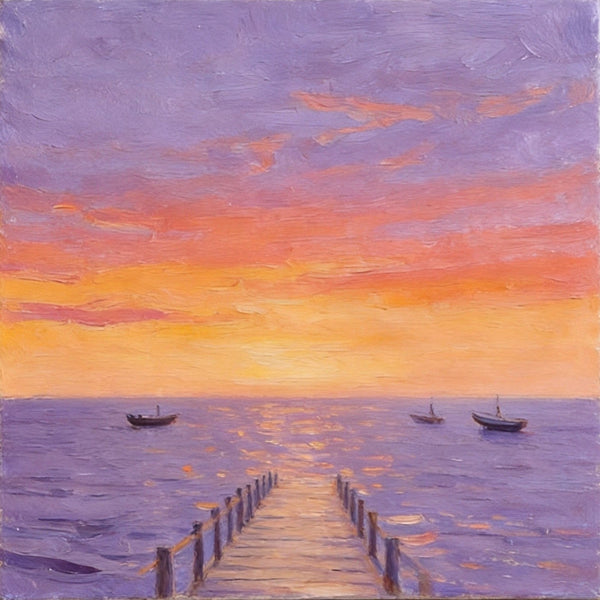 Serene Hour of the Ocean Sunset, Sunset Paintings, Hand Painted Canvas Art, Small Canvas Wall Art Paintings, Original Seascape Paintings, Original Oil Paintings, Buy Small Artwork Online-Silvia Home Craft