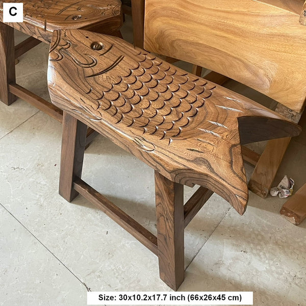 Handmade Solid Wood low Stool, Creative Shoe-changing Stool, Vintage Old Elm Wood Stool, Children's Wooden Stool, Sofa Stool, Dining Table Stool-Silvia Home Craft