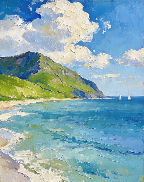 Hand Painted Canvas Art, Sunlit Coastal Sails, Original Landscape Paintings, Original Oil Paintings, Small Canvas Wall Art Paintings, Buy Small Paintings Online-Silvia Home Craft