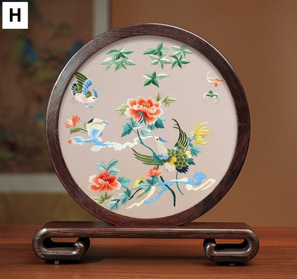 Exclusive Business Presents, Flower and Birds Silk Embroidery Ornaments, Creative Birthday Gift, Premium Souvenir, Traditional Chinese Suzhou Silk Embroidery-Silvia Home Craft