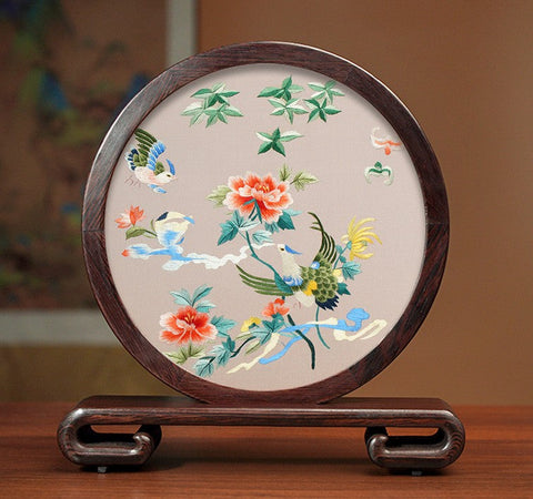 Exclusive Business Presents, Flower and Birds Silk Embroidery Ornaments, Creative Birthday Gift, Premium Souvenir, Traditional Chinese Suzhou Silk Embroidery-Silvia Home Craft