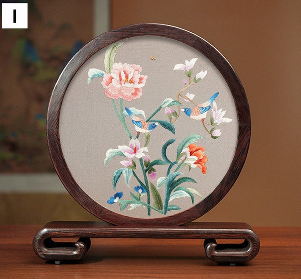 Exclusive Business Presents, Flower and Birds Silk Embroidery Ornaments, Creative Birthday Gift, Premium Souvenir, Traditional Chinese Suzhou Silk Embroidery-Silvia Home Craft
