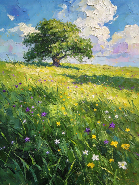 Springtime Landscape, A Vibrant Meadow under a Cloudy Sky, On Canvas Small Paintings, Landscape Oil Paintings, Hand Painted Canvas Art, Original Artwork Small Paintings on Wall-Silvia Home Craft