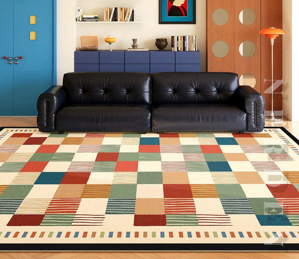 Colorful Mid Century Rugs for Small House, Modern Runner Rugs Next to Bed, Abstract Contemporary Modern Rugs for Living Room, Modern Rugs for Apartment-Silvia Home Craft