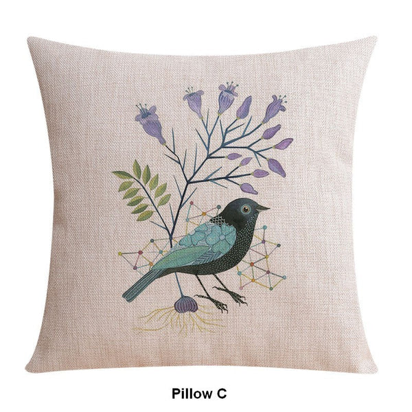 Decorative Sofa Pillows for Children's Room, Love Birds Throw Pillows for Couch, Singing Birds Decorative Throw Pillows, Embroider Decorative Pillow Covers-Silvia Home Craft