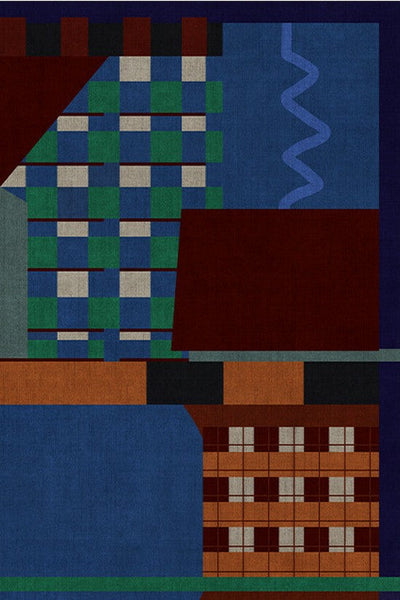 Mid Century Modern Rugs in Living Room, Bedroom Modern Rugs, Large Modern Rugs for Sale, Blue Contemporary Floor Carpets under Sofa-Silvia Home Craft