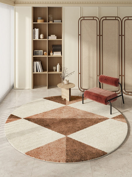Large Contemporary Round Rugs, Geometric Modern Rugs for Bedroom, Modern Area Rugs under Coffee Table, Thick Round Rugs for Dining Room-Silvia Home Craft