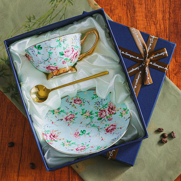 Ceramic Coffee Cup with Saucer, Floral Porcelain Tea Cup and Saucer Set, Traditional English Tea Cup and Saucer Set, Afternoon British Tea Cup with Saucer-Silvia Home Craft
