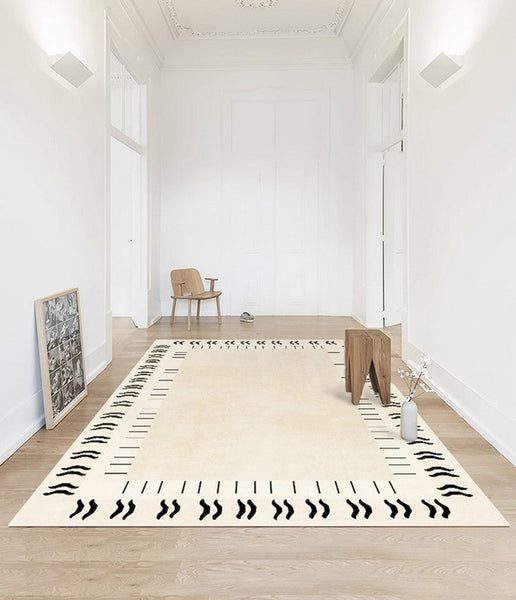 Unique Modern Rugs for Dining Room, Mid Century Modern Rugs Next to Bed, Thick Contemporary Rugs for Bedroom, Cream Modern Carpets for Living Room-Silvia Home Craft