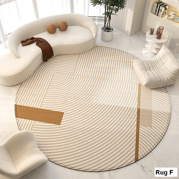 Unique Modern Rugs for Living Room, Geometric Round Rugs for Dining Room, Contemporary Modern Area Rugs for Bedroom, Circular Modern Rugs under Chairs-Silvia Home Craft