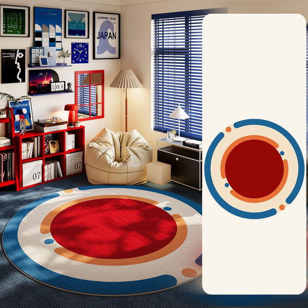 Abstract Contemporary Round Rugs for Dining Room, Modern Rugs for Dining Room, Circular Modern Rugs for Apartment, Geometric Modern Rug Ideas for Living Room-Silvia Home Craft