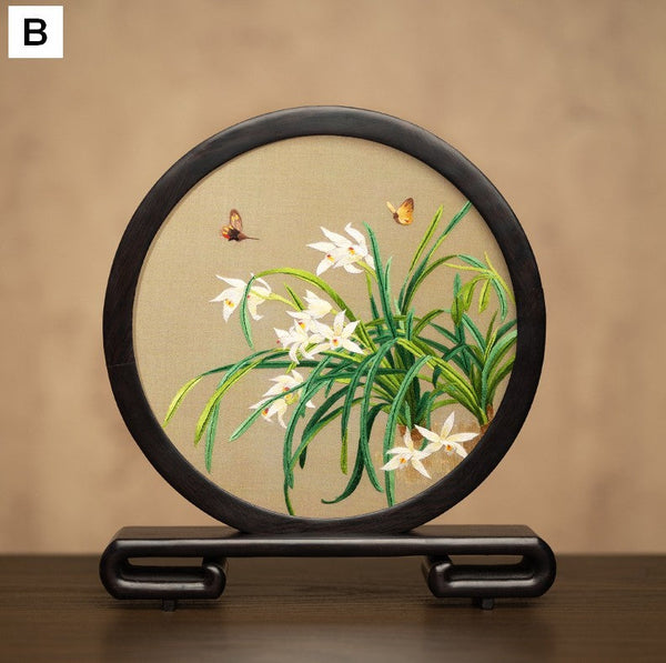 Unique Birthday Gift, Traditional Chinese Suzhou Embroidery Ornament, Exclusive Business Present Flower and Butterfly Embroidered Decor, Premium Souvenir-Silvia Home Craft