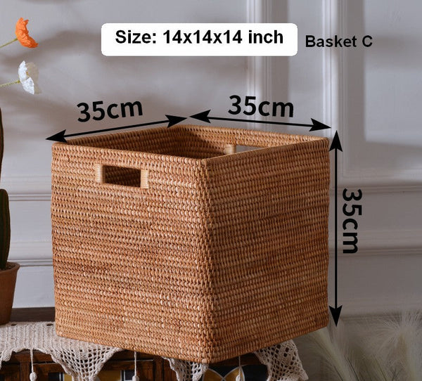 Woven Rattan Storage Baskets for Bedroom, Storage Basket for Shelves, Large Rectangular Storage Baskets for Clothes, Storage Baskets for Kitchen-Silvia Home Craft