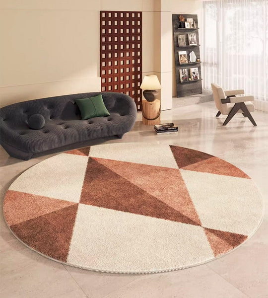 Large Contemporary Round Rugs, Geometric Modern Rugs for Bedroom, Modern Area Rugs under Coffee Table, Thick Round Rugs for Dining Room-Silvia Home Craft