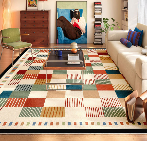 Colorful Mid Century Rugs for Small House, Modern Runner Rugs Next to Bed, Abstract Contemporary Modern Rugs for Living Room, Modern Rugs for Apartment-Silvia Home Craft