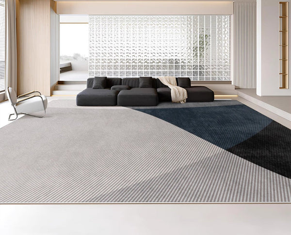 Blue Contemporary Modern Rugs, Geometric Contemporary Rugs Next to Bed, Modern Rugs for Living Room, Contemporary Rugs for Dining Room-Silvia Home Craft