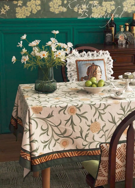 Spring Flower Farmhouse Table Cloth, Wedding Tablecloth, Modern Rectangle Tablecloth Ideas for Dining Table, Square Tablecloth for Coffee Table-Silvia Home Craft