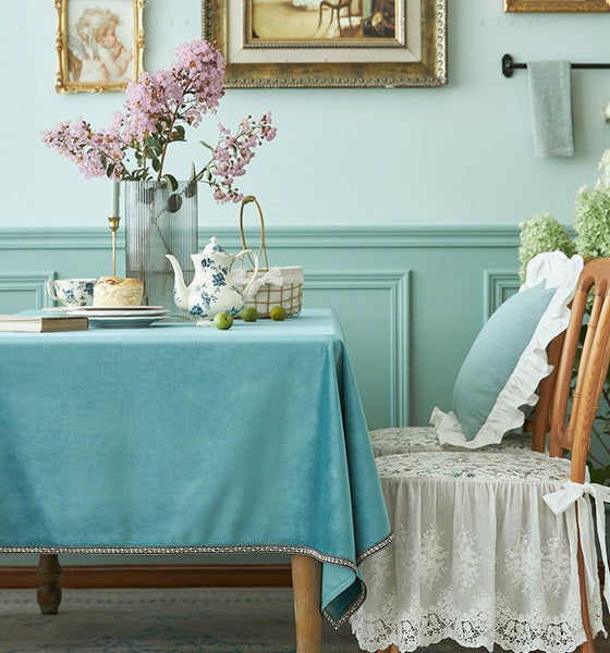 Ramie Velvet Rectangle Tablecloth for Home Decoration, Blue Square Tablecloth for Round Table, Modern Blue Table Cloth for Dining Room Table-Silvia Home Craft
