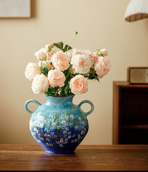 Large Flower Vases on Table, Modern Pottery Flower Vases, Centerpiece on Dining Table, Handmade Water Holding Flower Vases, Pottery Bud Vases-Silvia Home Craft