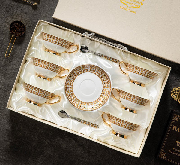 Handmade Elegant British Ceramic Coffee Cups, 6.8 oz Tea Cup and Saucer in Gift Box, Porcelain Tea Cup Set for Office, Yellow Ceramic Cups-Silvia Home Craft