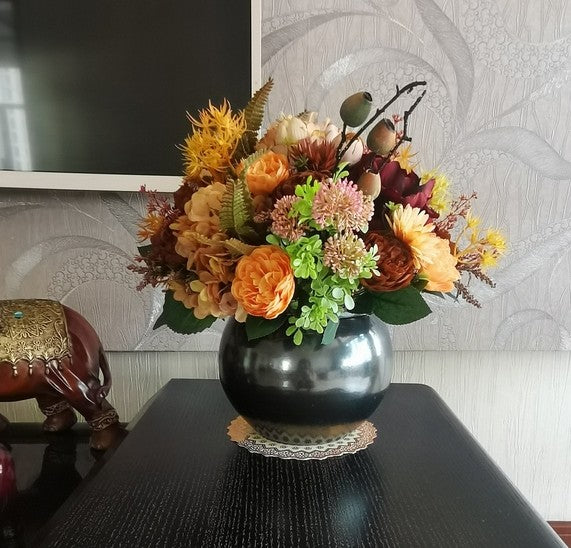 Large Bunch of Autumn Flowers Arrangement Interior Design, Peony Faux Silk Floral Bouquet Table Centerpiece, Modern Artificial Floral Arrangement for Bedroom-Silvia Home Craft
