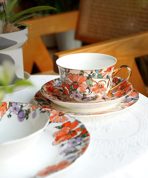 Elegant Ceramic Coffee Cups, Flower Porcelain Tea Cup Saucer Set, British Royal Ceramic Cups for Traditional Afternoon Tea, Unique Tea Cup and Saucer in Gift Box-Silvia Home Craft