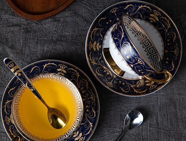 Bone China Porcelain Tea Cup Set, Unique Blue Tea Cup and Saucer in Gift Box, Royal Ceramic Cups, Elegant Ceramic Coffee Cups-Silvia Home Craft