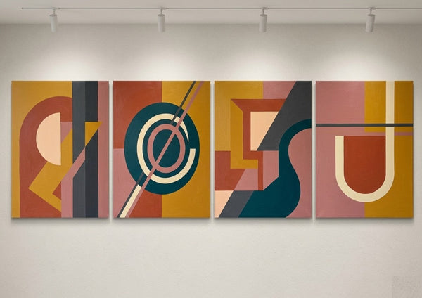 Geometric Contemporary Art, Large Modern Paintings for Living Room, Multi Panel Canvas Paintings, Original Abstract Artwork-Silvia Home Craft