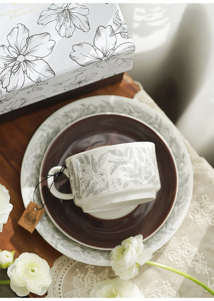 Vintage Porcelain Tea Cup Saucer Set, 8 oz British Tea Cup and Saucer in Gift Box, Royal Ceramic Cups, Elegant Ceramic Coffee Cups-Silvia Home Craft