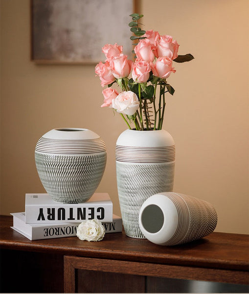 Centerpiece on Dining Table, Large Flower Vase on Table, Pottery Flower Vases Urn, Modern Bouquet Flower Vases, Handmade Water Holding Flower Vases-Silvia Home Craft