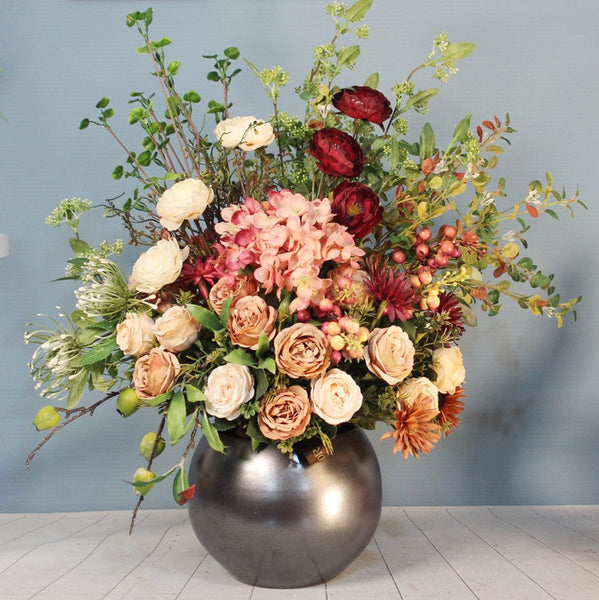 Amazing Artificial Floral Arrangement for Bedroom, Modern Large Bunch of Flowers Arrangement Interior Design, Creative Faux Silk Floral Bouquet Table Centerpiece-Silvia Home Craft