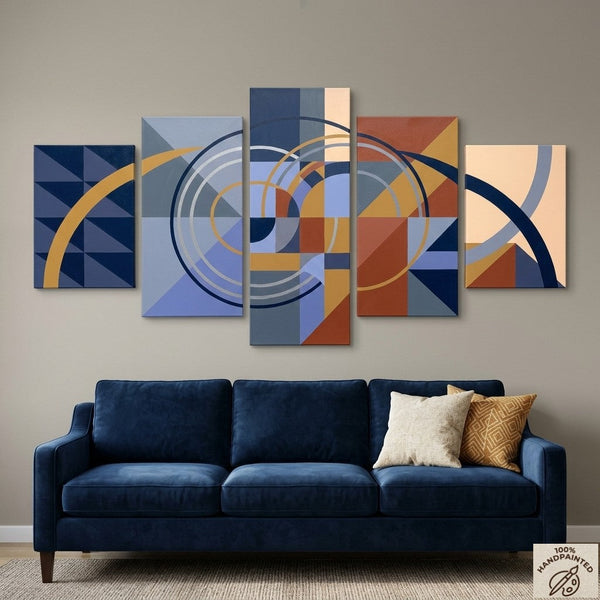 Large Modern Paintings for Bedroom, Geometric Contemporary Art, Abstract Acrylic Paintings, Hand Painted Canvas Art-Silvia Home Craft