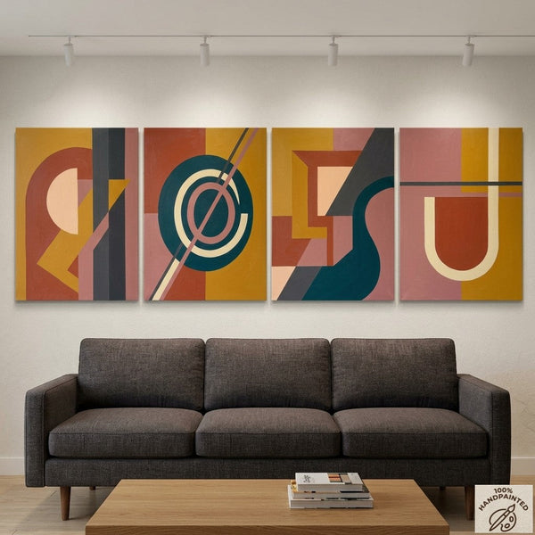 Geometric Contemporary Art, Large Modern Paintings for Living Room, Multi Panel Canvas Paintings, Original Abstract Artwork-Silvia Home Craft