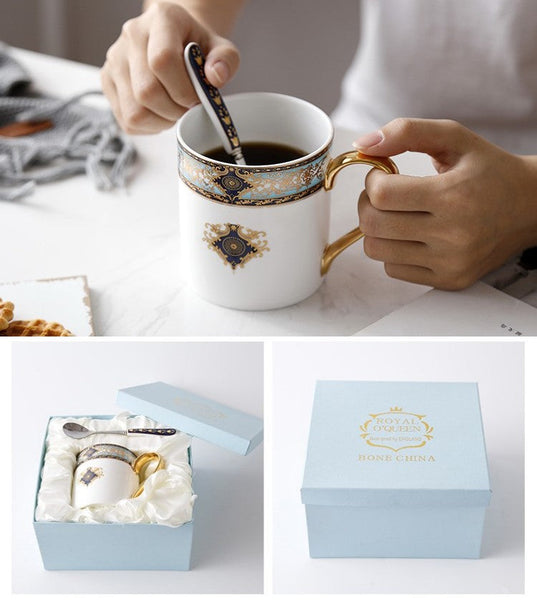 Elegant Ceramic Coffee Mug, Beautiful British Tea Cups, Large Royal Porcelain Mug, Large Capacity Ceramic Mugs for Office-Silvia Home Craft