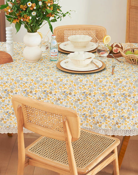 Dining Room Flower Table Cloths, Cotton Rectangular Table Covers for Kitchen, Farmhouse Table Cloth, Wedding Tablecloth, Square Tablecloth for Round Table-Silvia Home Craft