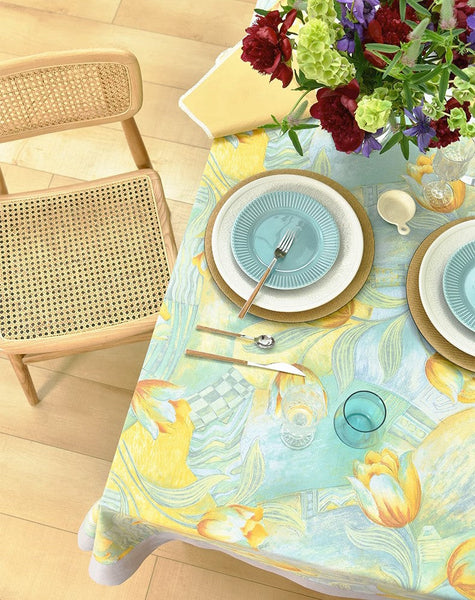 Country Farmhouse Tablecloth, Extra Large Rectangle Tablecloth for Dining Room Table, Tulip Flowers Rustic Table Covers for Kitchen, Square Tablecloth for Round Table-Silvia Home Craft