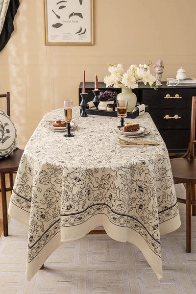 Large Flower Pattern Table Cover for Dining Room Table, Rectangular Tablecloth for Dining Table, Modern Rectangle Tablecloth for Oval Table-Silvia Home Craft
